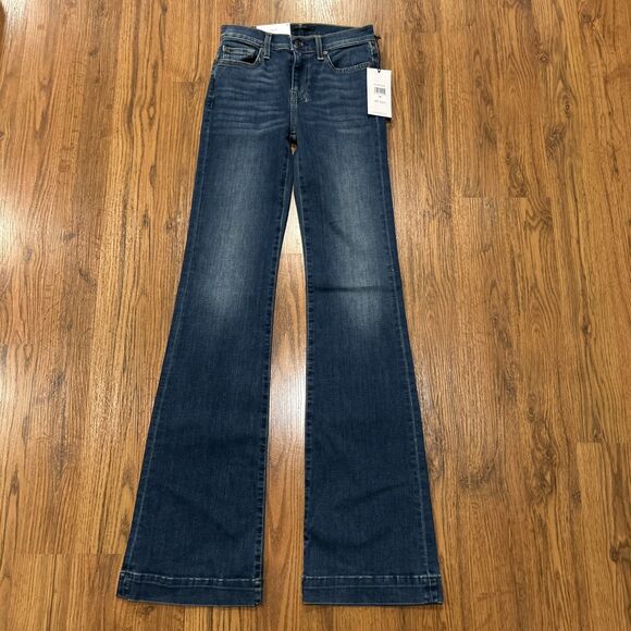7 For All Mankind Dojo Jeans Womens 25 Original Trouser Flare Blue Stretch New - Picture 1 of 13